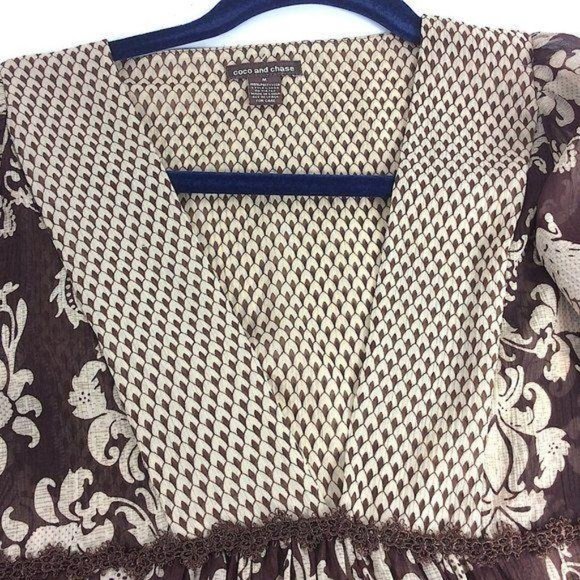 4/$25 Coco And Chase Tunic Blouse Peasant Floral V Neck Sheer Womens Sz M - Picture 14 of 14